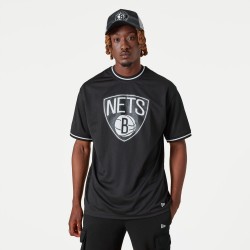 New Era Brooklyn Nets NBA Logo Oversized Black Mesh T-Shirt 13083911