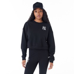 New York Yankees Womens MLB Lifestyle Black Crop Crew Neck Sweatshirt 60435306